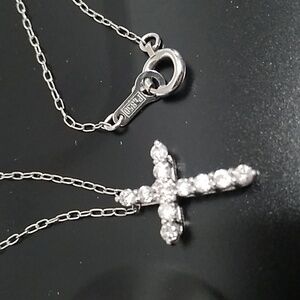 Authentic Platinum Genuine 0.2ct Diamonds Cross Necklace